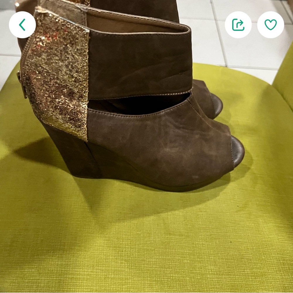 Brown and Gold Wedge Sandals